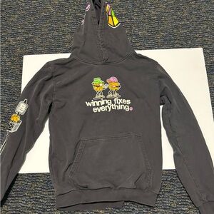 Gray Overtime Kids Hoodie with “winning fixes everything” graphic, size XL